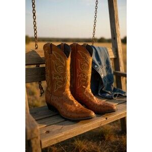 Justin Tan Full Quill Ostrich Cowboy Boots Mns Size 11 1/2  Pointy J-Toes